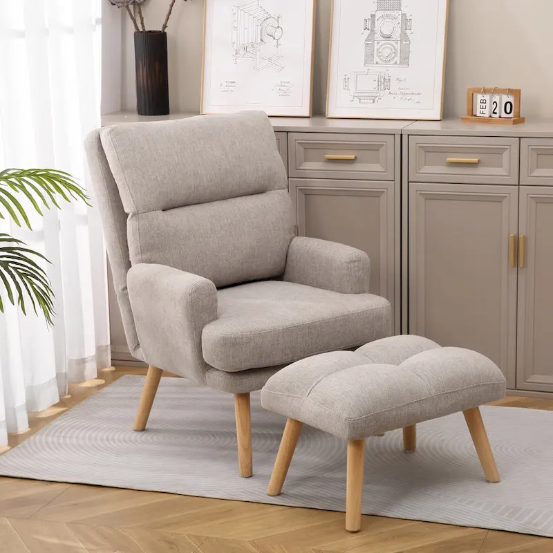 Fabric Armchair Accent Chair with Ottoman Set