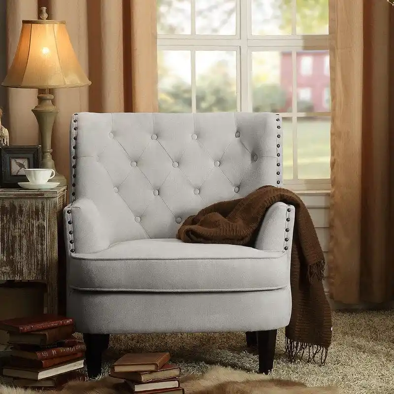 Moser Bay Mignon Velvet / Linen 30  Wide Tufted Wingback Accent Chair