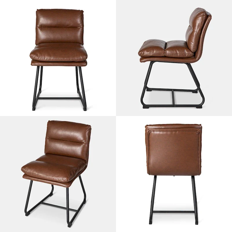 Glitzhome Set of 2/4 Modern PU Leather Thick Upholstered Side Dining Chairs with Metal Legs