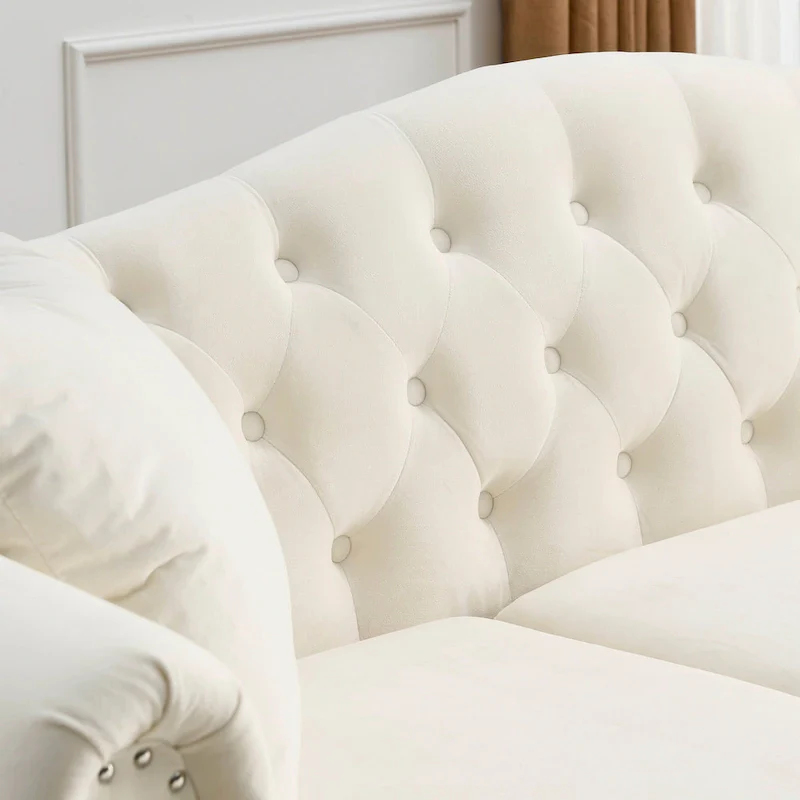 2-Pieces 6-Seat Velvet Chesterfield Sofa Set (Two 3-Seaters) with Tufted Back & Nailhead Trim