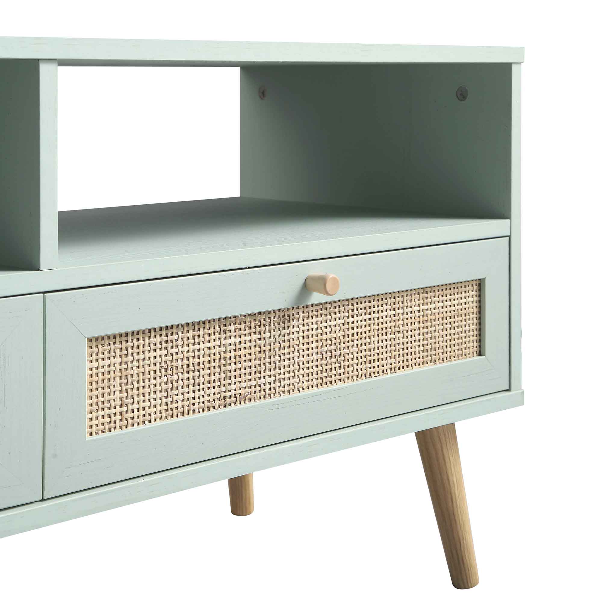 Woven Rattan 63 in. 3-Drawer TV Unit, Mint