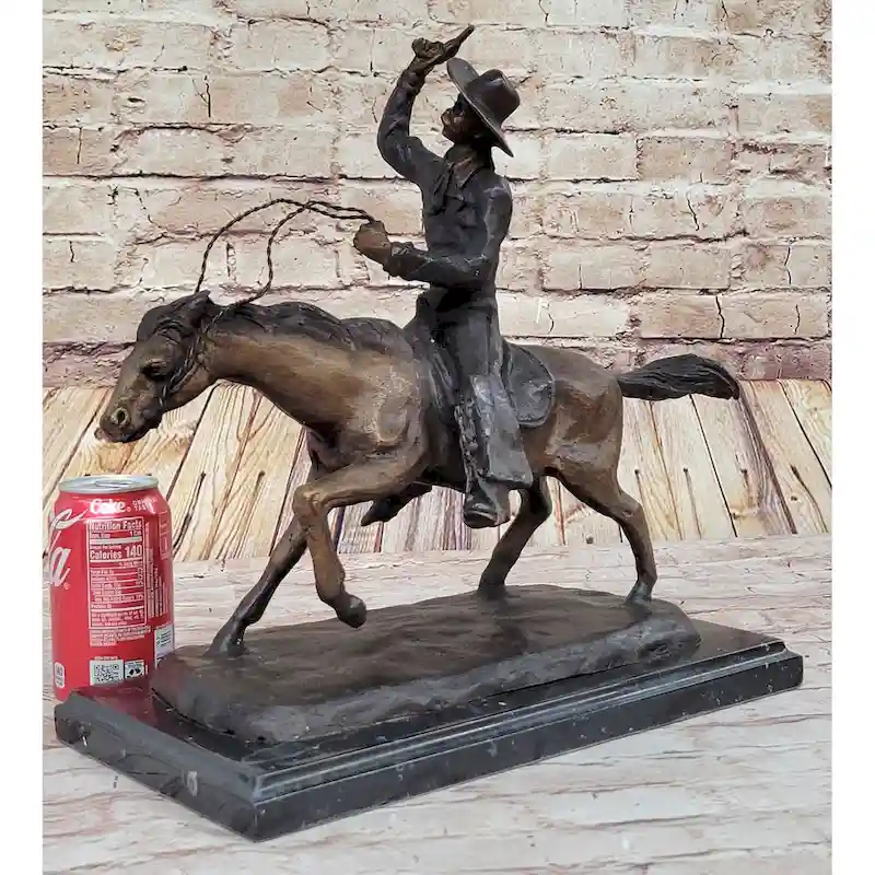 Will Rogers Solid Bronze C.M. Russell Bronze Cowboy Riding Horse Art Statue 16 Inches X 17 Inches