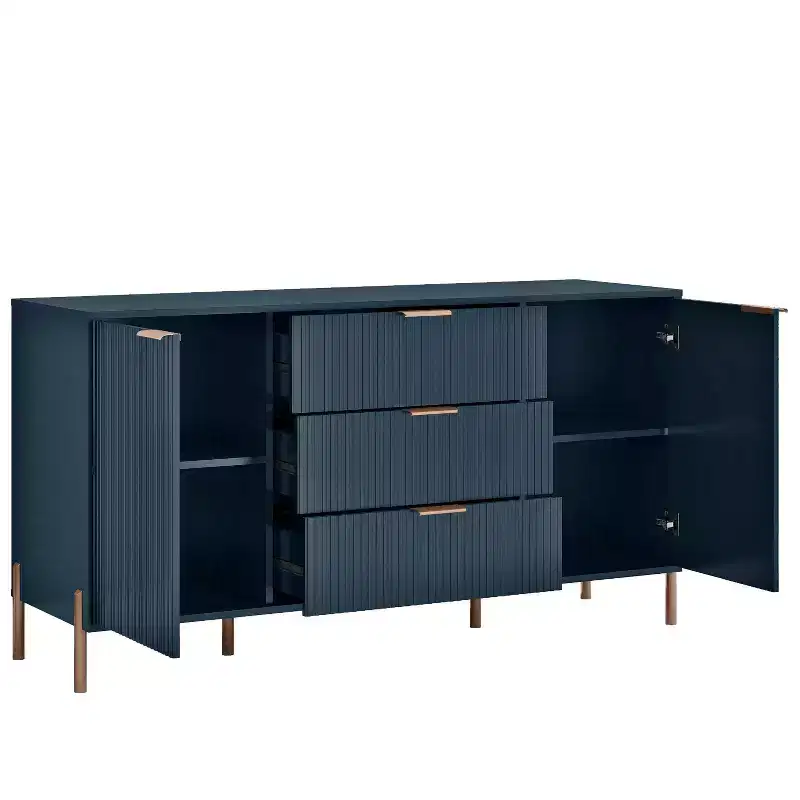 Festivo 3pc Modern Elegance 2 Drawer Nightstands and 3 Drawer Dresser Set Navy