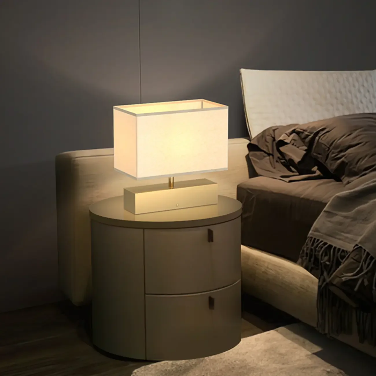 Modern Rectangle Gold Metal Table Lamp for Bedroom