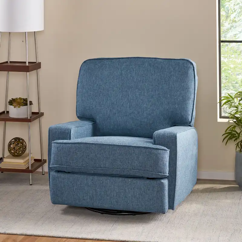 1-Seat Tweed Glider Swivel Recliner Chair – Charcoal Grey / Navy Blue