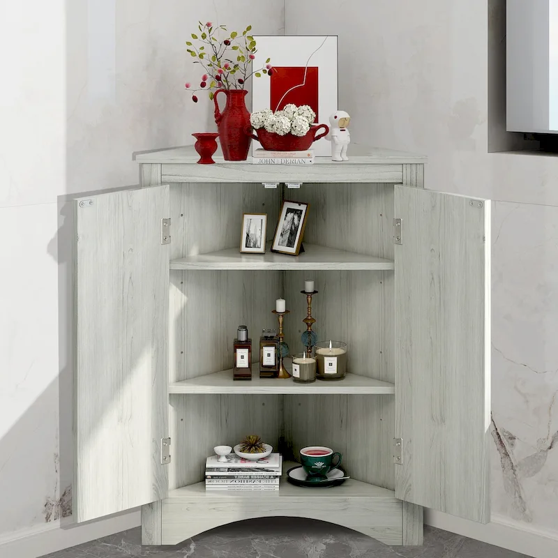 Corner Storage Cabinet with Adjustable Shelves – Oak / White / Brown / Black / Grey, Freestanding, Single
