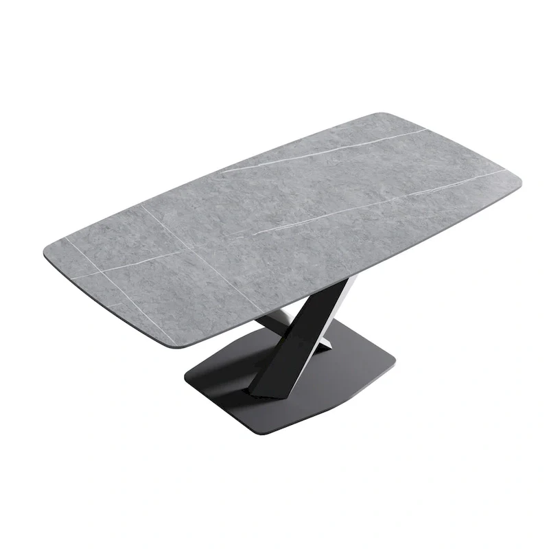 71  Modern Dining Table with Slate Stone Top and Metal Legs, Marble Dining Table