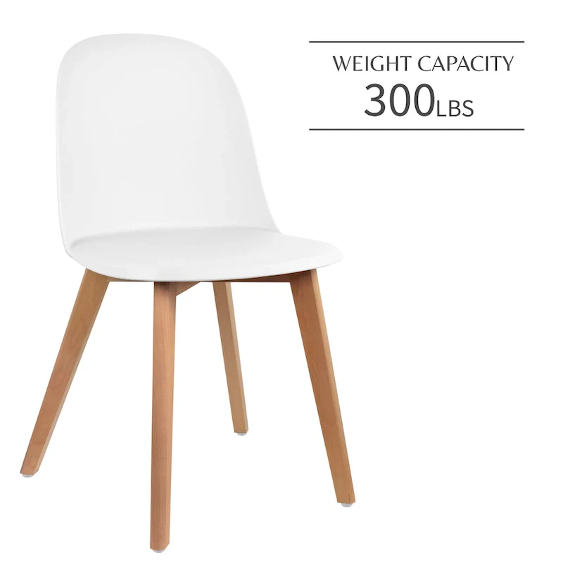 Set of 2 Plastic Dining Side Chairs with Wood Base
