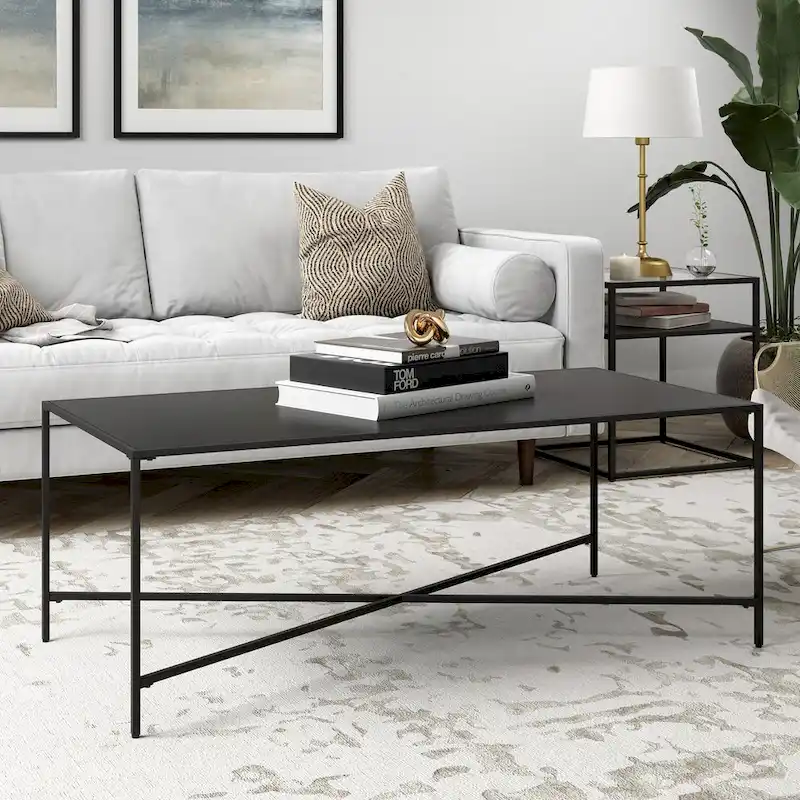 Glass Top Coffee Table with Steel Frame