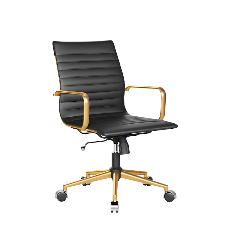 Black Ribbed Swivel Office Chair with Tilt Function