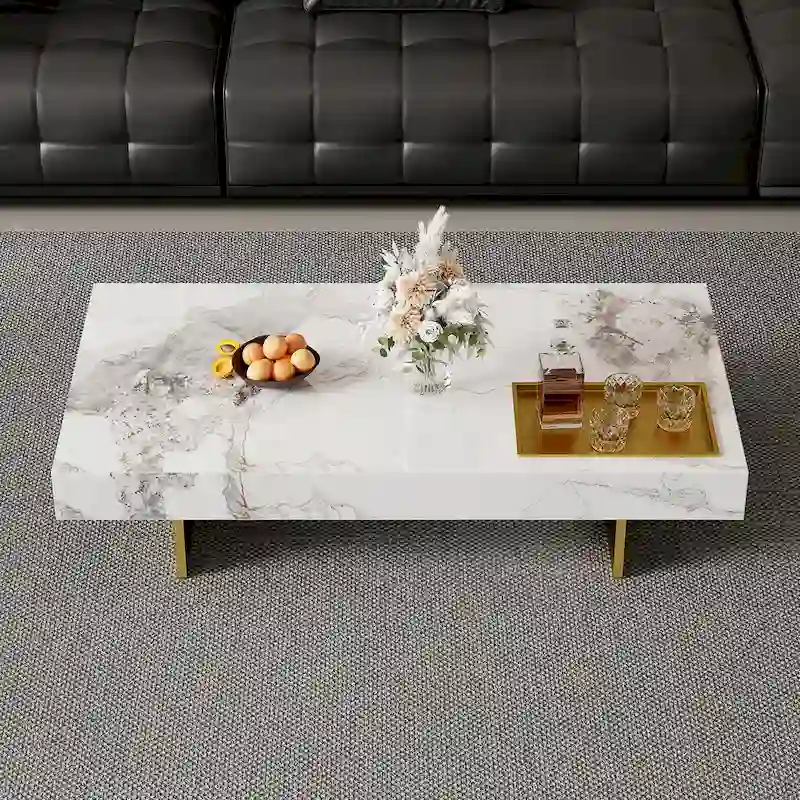 Modern 42 Faux Marble Square Coffee TableGlossy Sintered Stone Tabletop