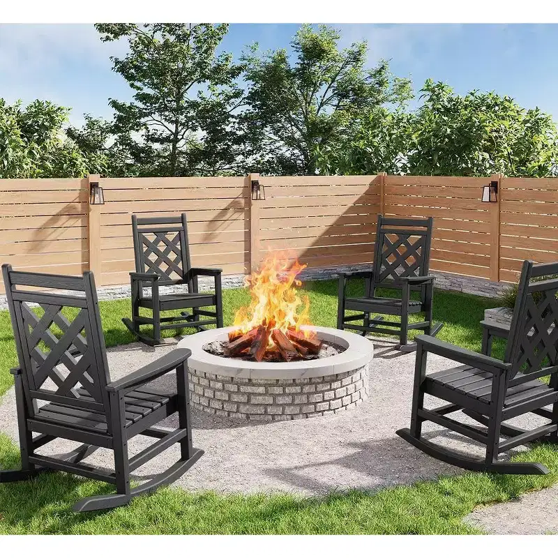4 Pack Rocking Chair , Patio Rocking Chair Porch Rocker with Wood Texture & 380 LBS Support