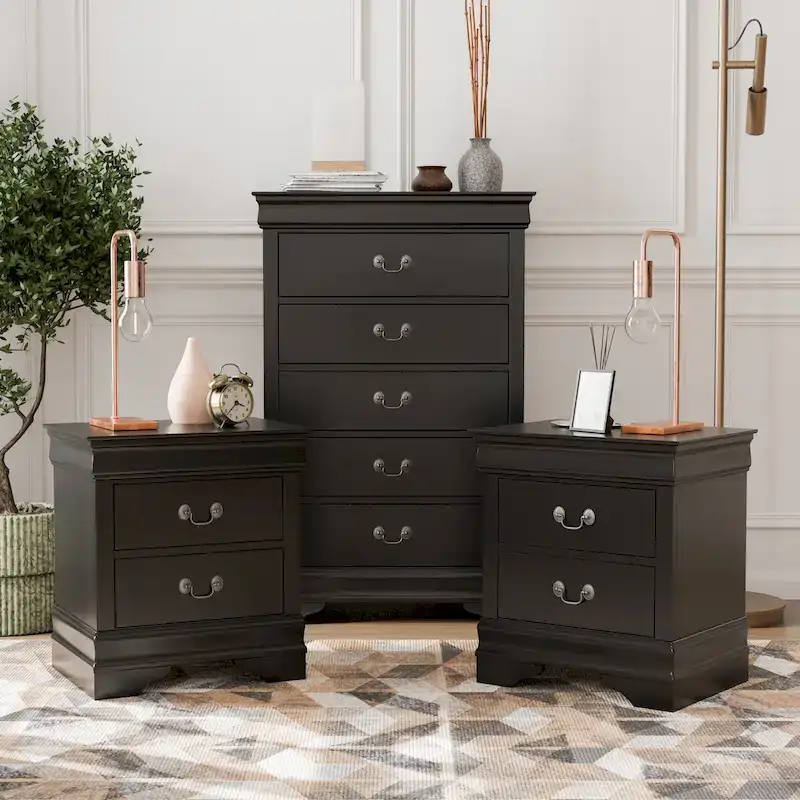 Furniture of America Devi Traditional 3-Piece Solid Wood Nightstand and Chest Set