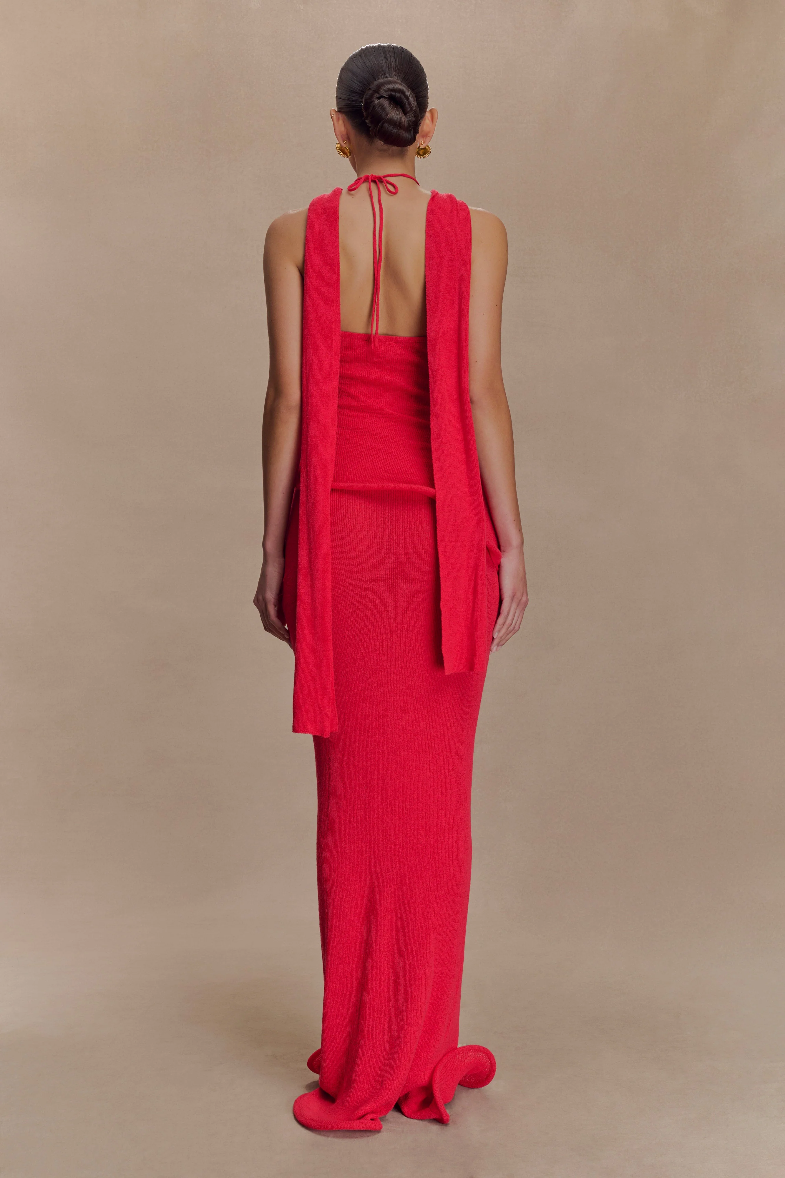 Caprice Halter Knit Maxi Dress - Red
