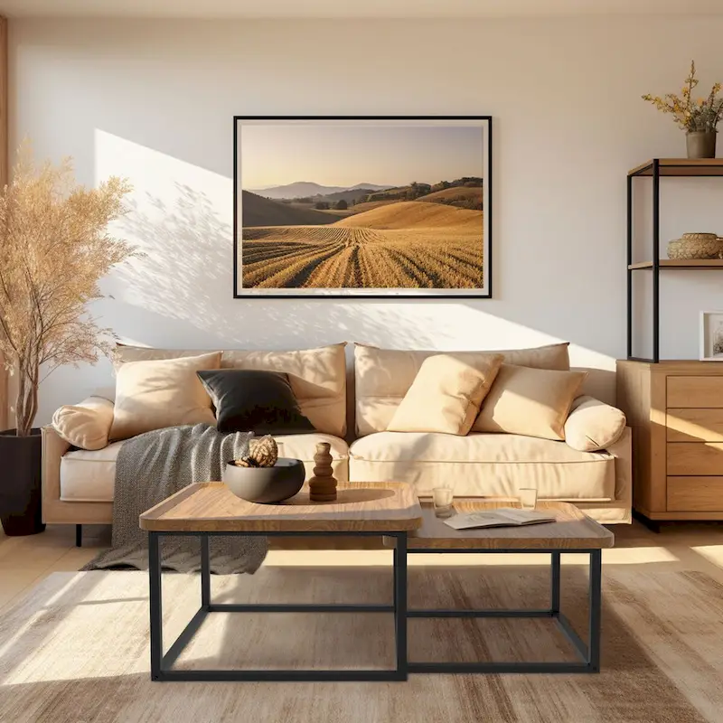 Walnut & Black Square Nesting Coffee Tables - 2 Piece Set