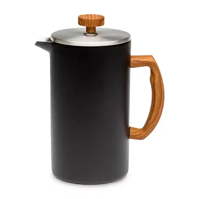 Primula Grant 8 Cup Double Wall Stainless Steel Coffee Press Matte Black Wood Water Transfer Accent