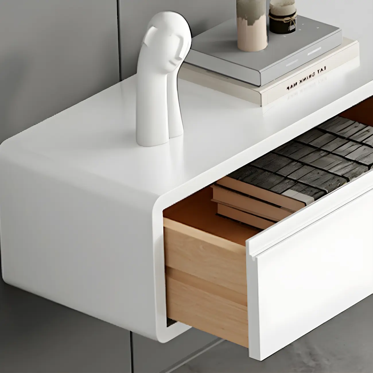 White Floating Mount Wood Drawers Cabinet TV Stand