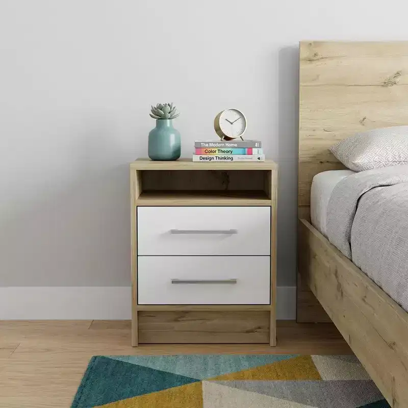 HomeRoots 20 White Wood Two Drawer Nightstand