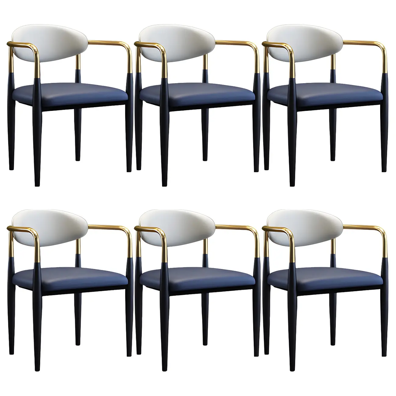 Curved Metal Legs Faux Leather Armrest Dining Chair