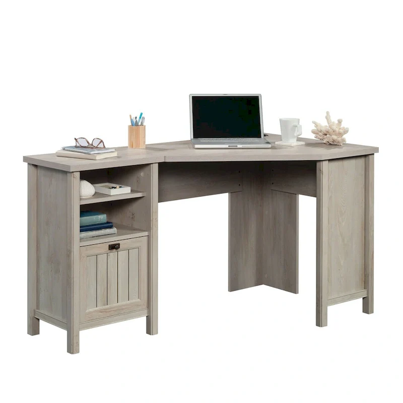 Soft White L-Shaped Corner Desk for 1 Person