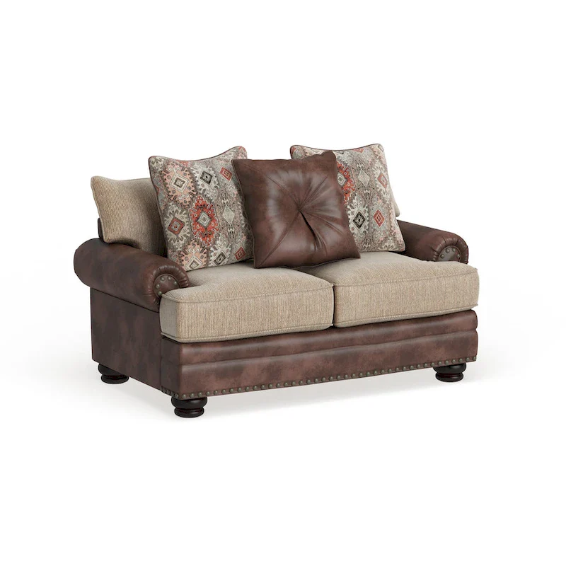 Brown faux leather loveseat