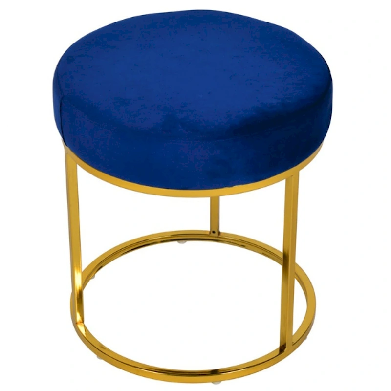 Modrest Elmont Modern Blue Velvet & Gold Stool Ottoman