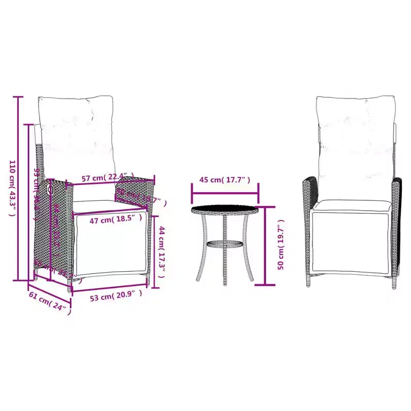 vidaXL 3 Piece Bistro Set with Cushions Brown Poly Rattan