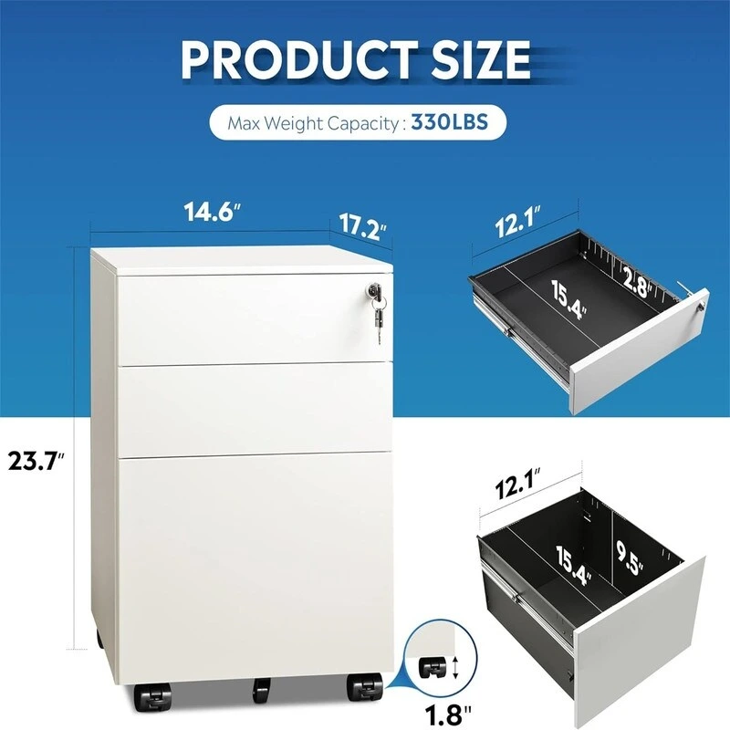 3 Drawer Rolling Pedestal Under Desk