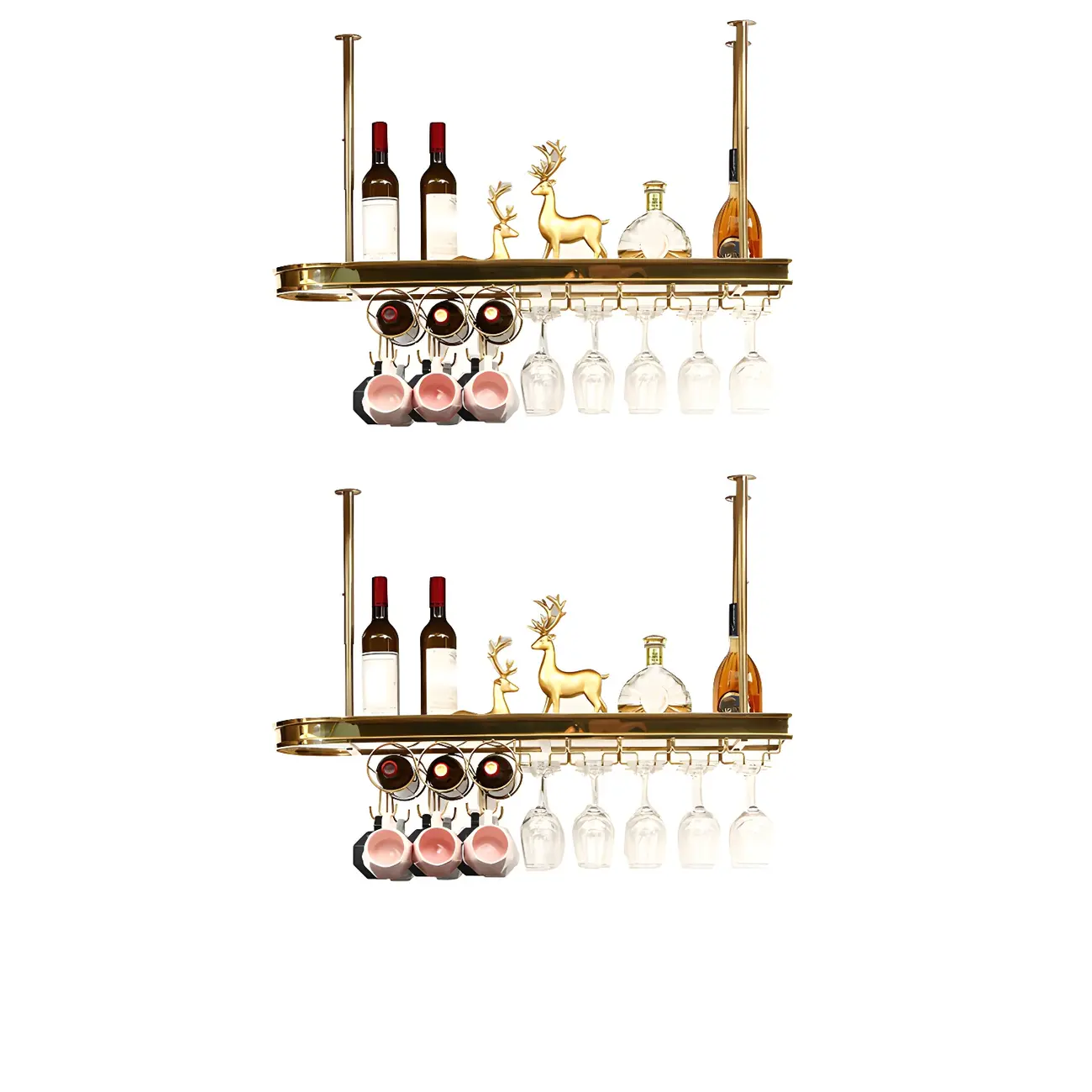 Modern Gold Metal Wine Rack with Glass Holder