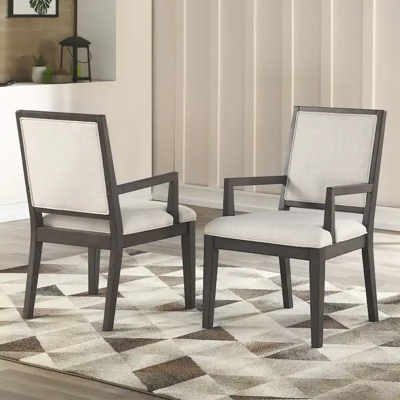 Washed Grey Wooden Arm Chair, Set of 2