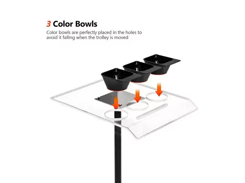 Karl Home Height Adjustable Rolling Salon Tray Trolley Cart with Wheels and Acrylic Tray Bowls 2 Magnetic Marker Pens
