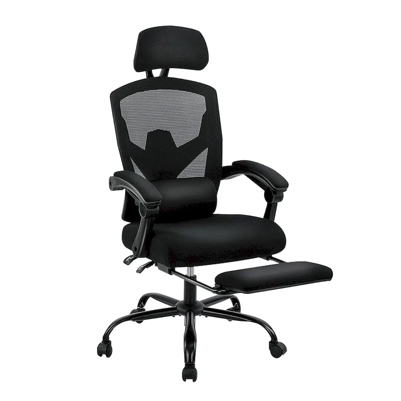 High Back Mesh Office Chair with Lumbar Support and Retractable Footrest