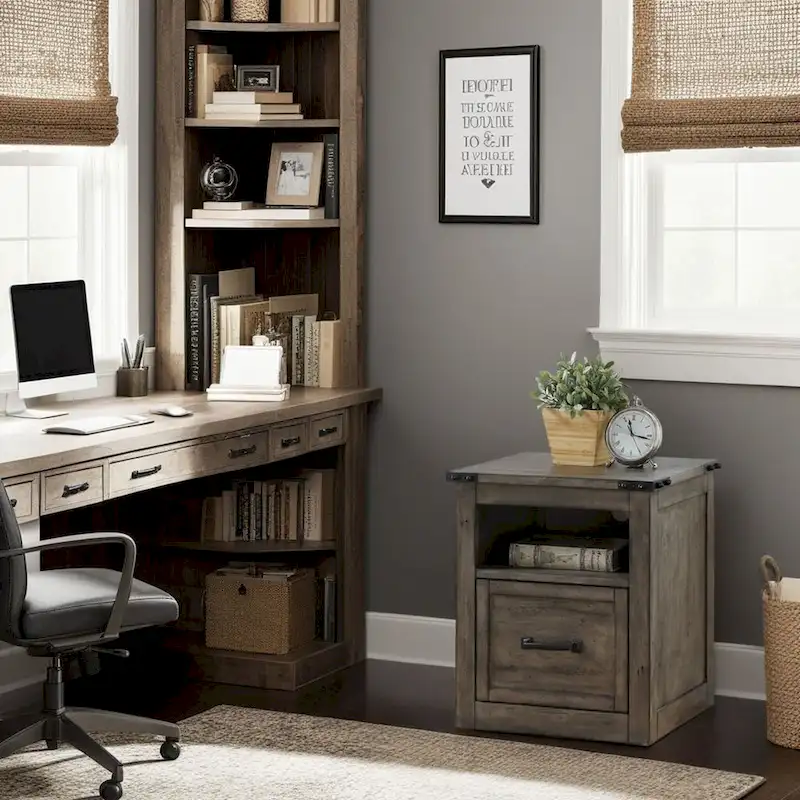 Grey Farmhouse File Cabinet with Drawer and Shelf