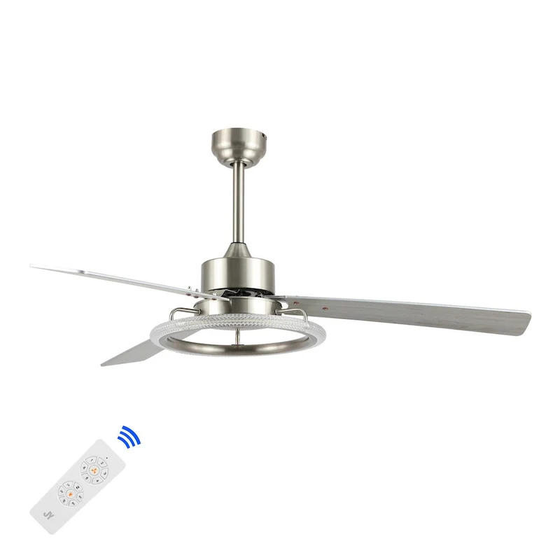 Bruno 52  1-Light Modern Industrial Iron/Acrylic/Wood Remote-Controlled 6-Speed Integrated LED Ceiling Fan, by JONATHAN Y