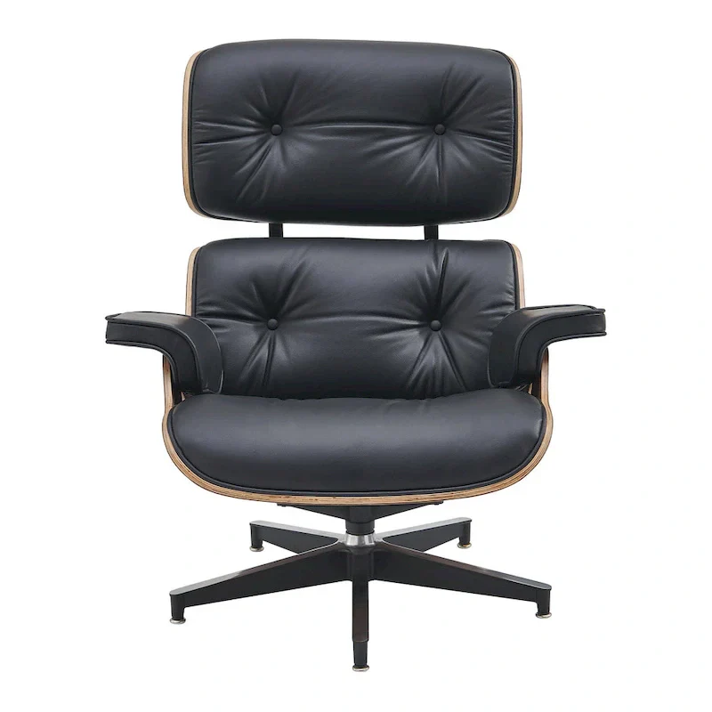 Mid-century Modern Lounger Real Leather Arm Chair and Ottoman Set