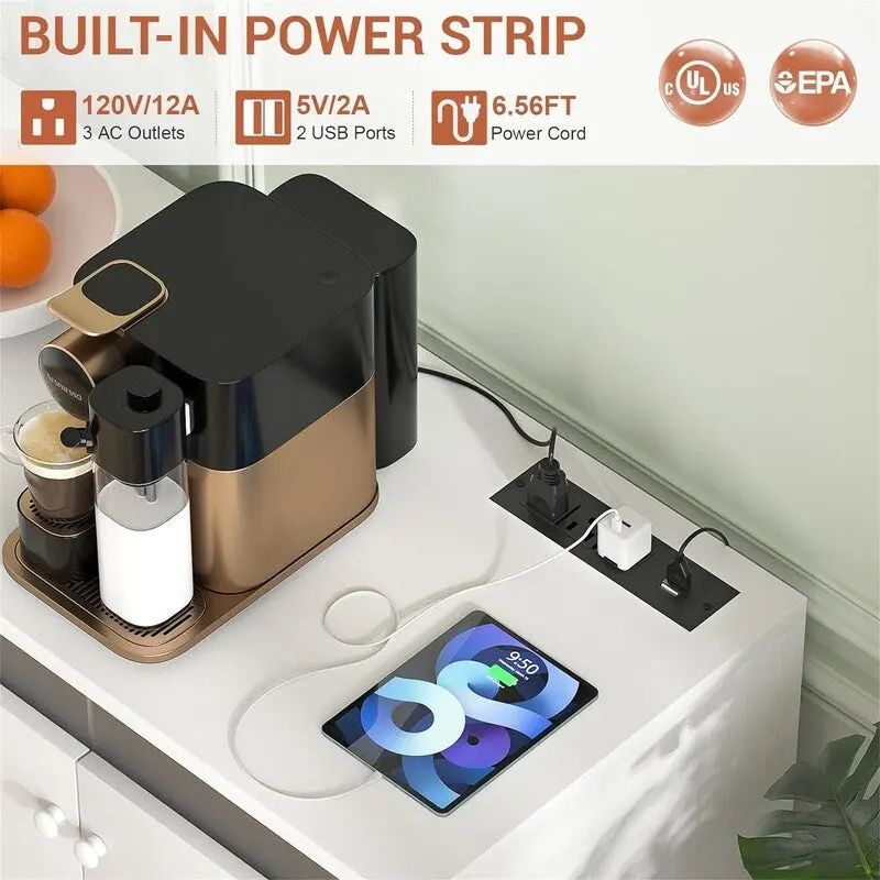 Sideboard Buffet Cabinet with Power Outlet - 13.78 D x 46.85 W x 31.88 H