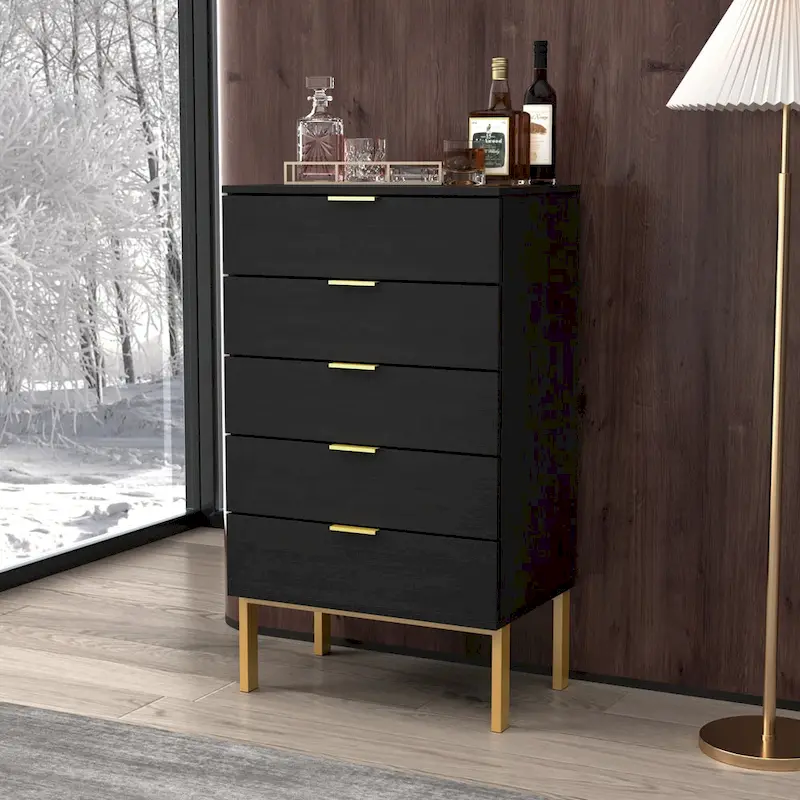 5 Drawer Dresser Chest End Table Storage Cabinet 23.6  W White/Back