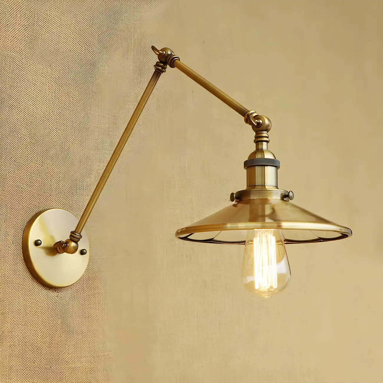 Industrial Metal Flare Round Shade Swing Arm Wall Light