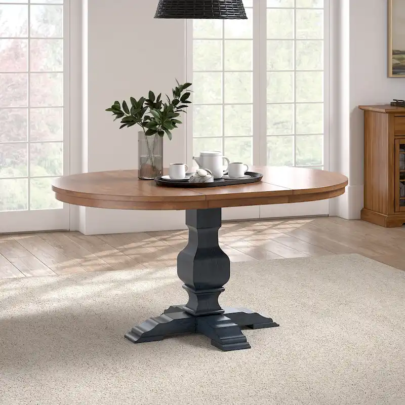 Two-Tone Oval Solid Wood Extending Dining Table