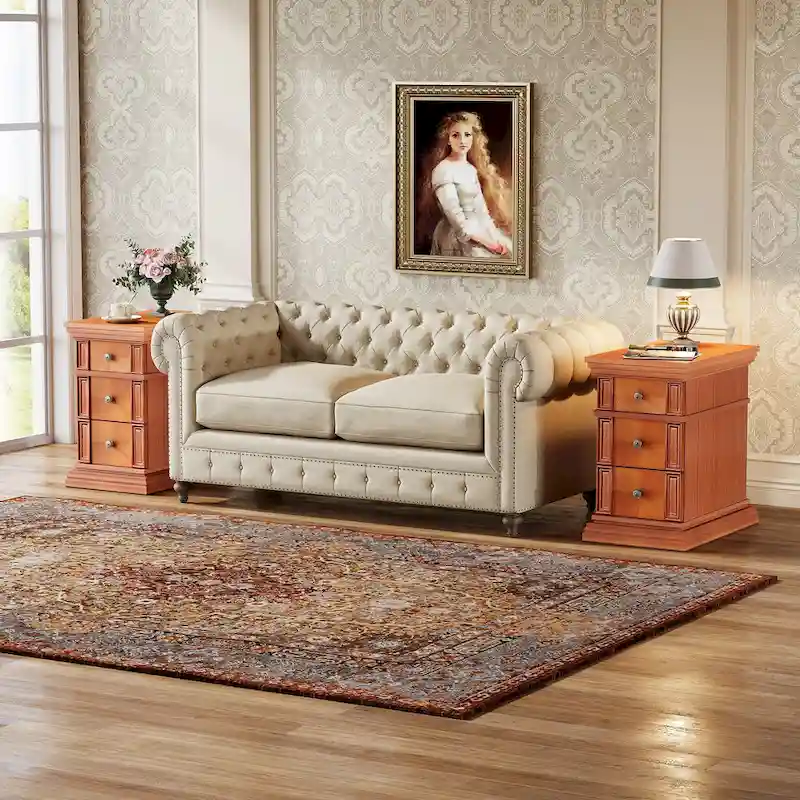 Narrow Vintage Sofa Side Table with 3 Drawers