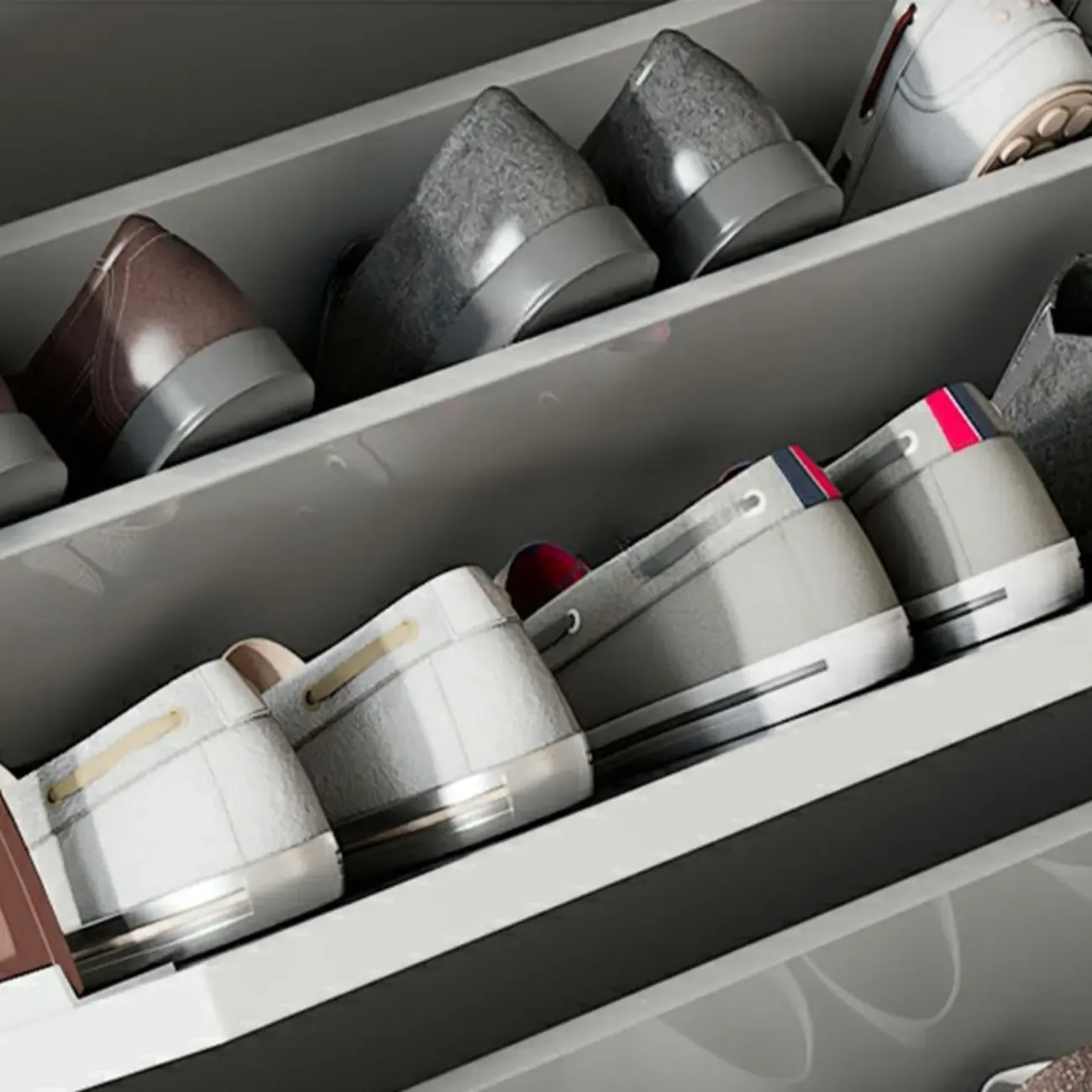 3-Tier White Wood Shoe Cabinet with Drop Front