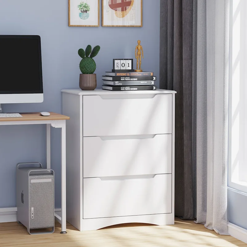 Wooden 3-Drawer Dresser for BedroomBedside NightstandModern Storage Chest Dresser in White