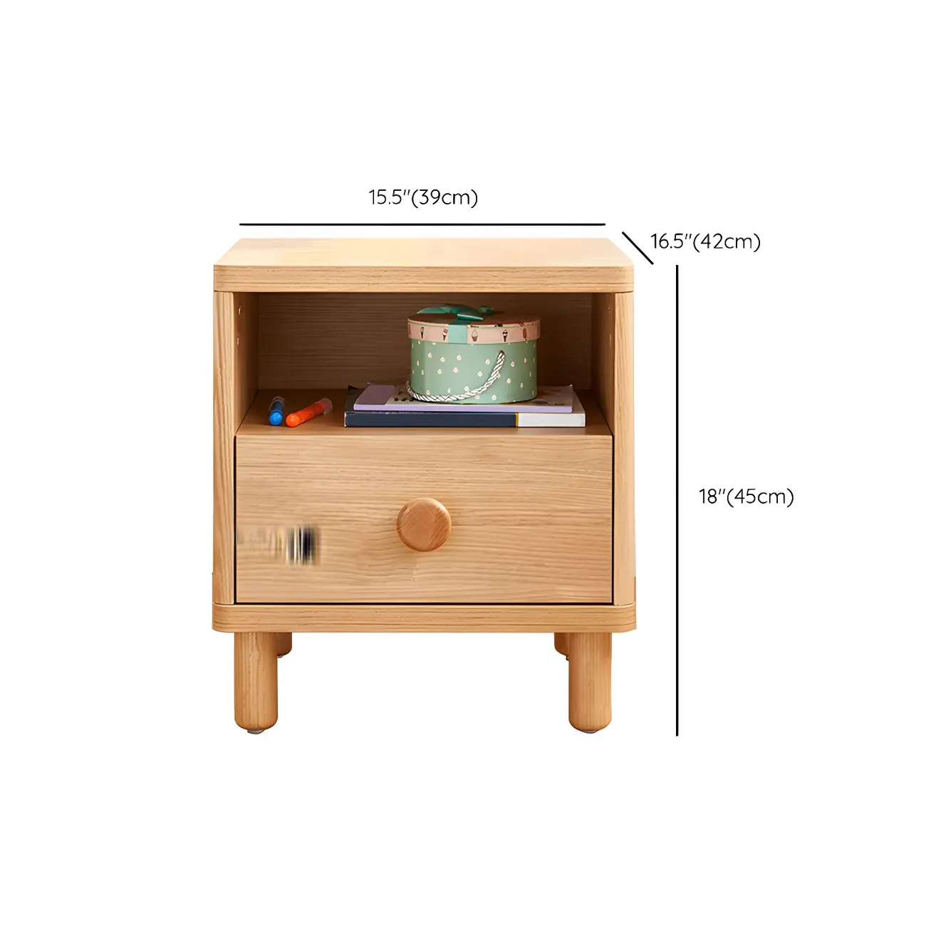 Childroom Solid Wood  2-Tier Small Nightstand with Legs
