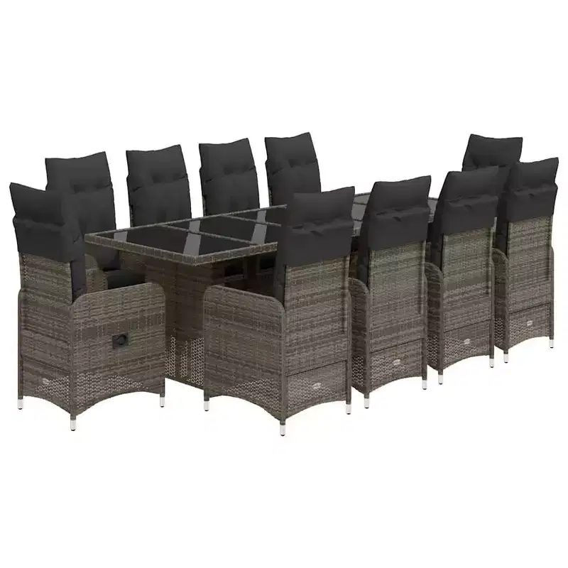 vidaXL Bistro Set Grey PE rattan, powder-coated steel, tempered glass