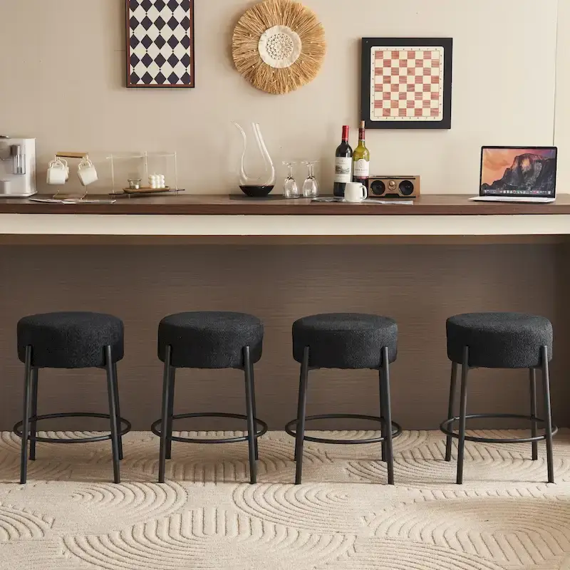 Black Modern 20 Barstools with Sturdy Hardware Support Legs (Set of 2)