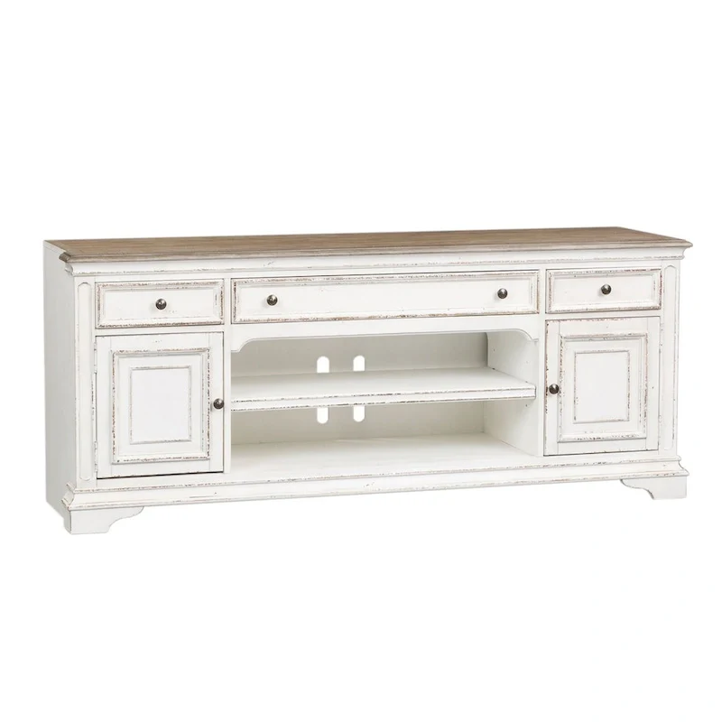 Antique White Entertainment TV Stand - 73 Wide