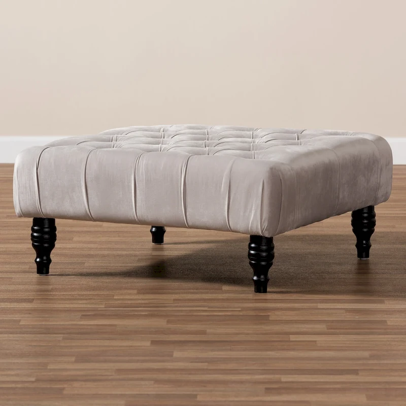 Transitional Velvet Fabric Cocktail Ottoman