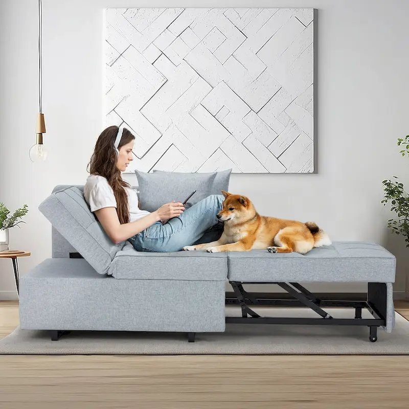 EROMMY Sleeper Sofa Chair Bed , Adjustable Backrest Pull Out Sofa Bed with Faux Linen Sofa Fabric