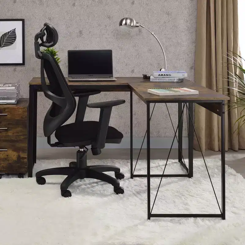 HomeStock 29.25 in.H Gray Color Wood Composite L-Shaped Desks with File Drawer