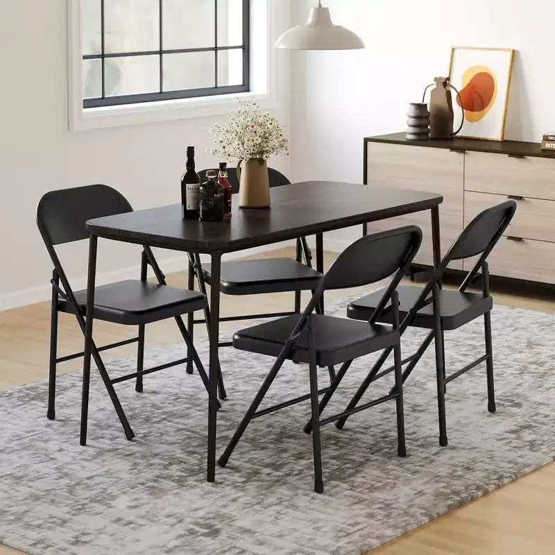 Coolmee 4 Pack Metal Folding Chairs, All Steel Frame Portable Folding Chairs Set of 4, Foldable & Stackable for Office ,Home & Outdoor